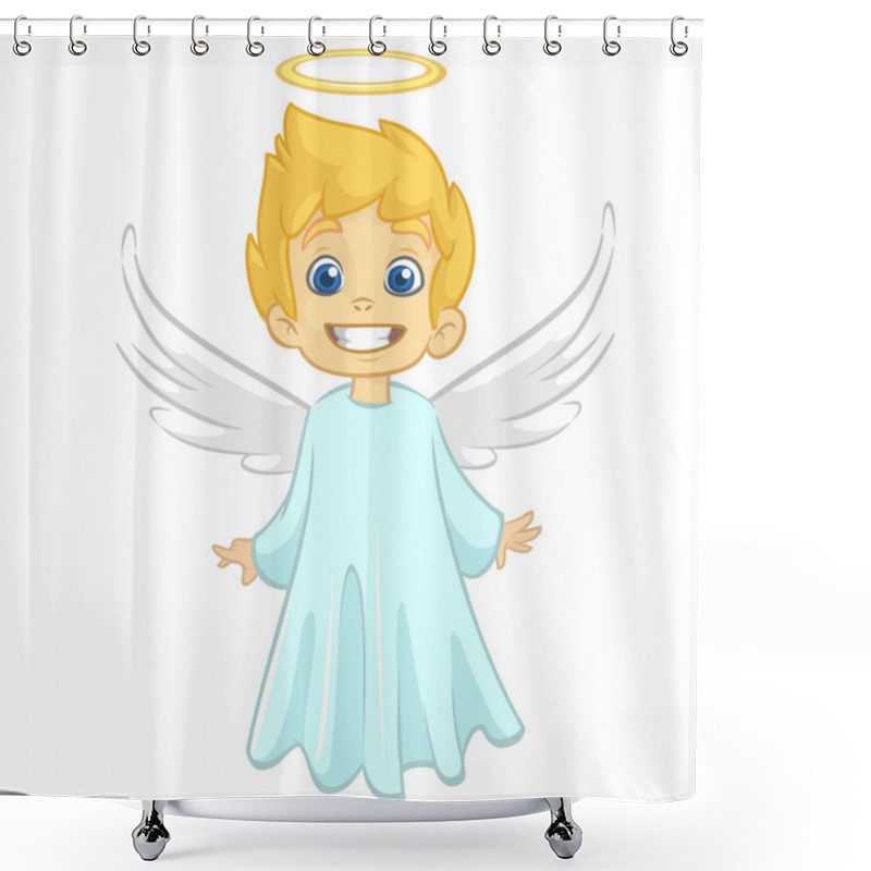 Personality  Vector Cartoon Illustration Of Christmas Angel With Nimbus And Wings Shower Curtains