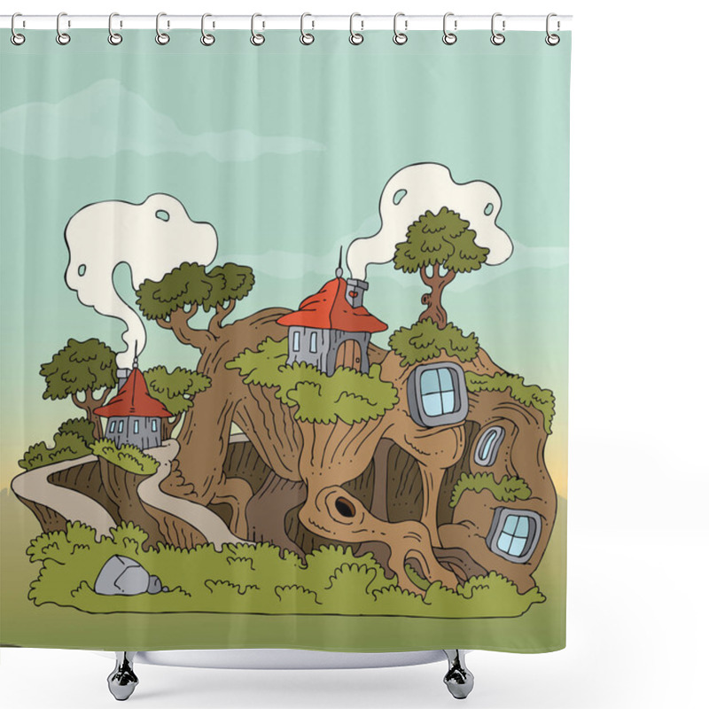 Personality  Small Cartoon Village Shower Curtains