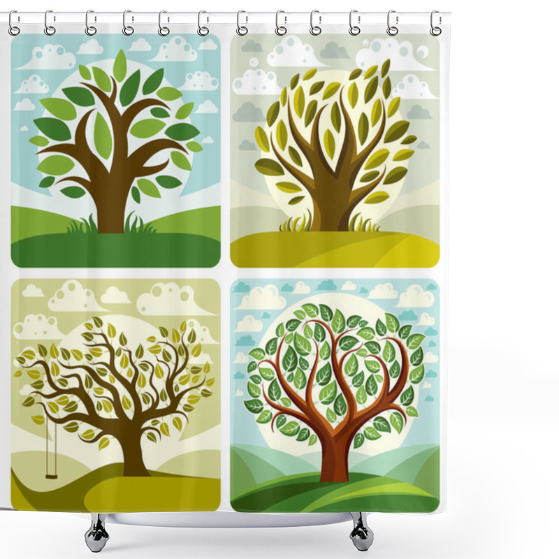 Personality  Art Trees With Swing  Shower Curtains