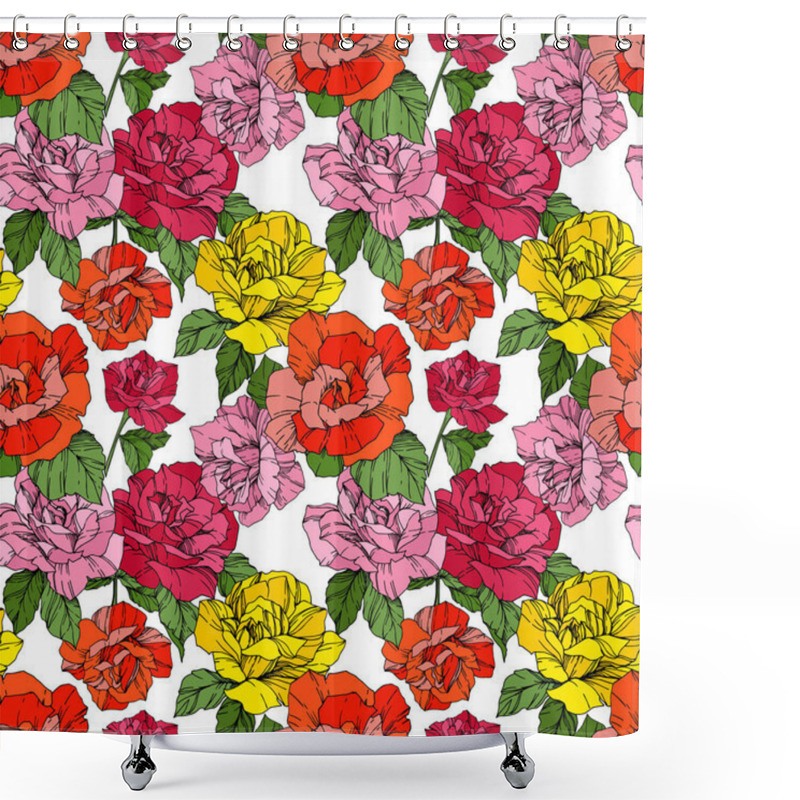 Personality  Beautiful Vector Roses. Orange And Yellow Engraved Ink Art. Seamless Background Pattern. Fabric Wallpaper Print Texture.  Shower Curtains