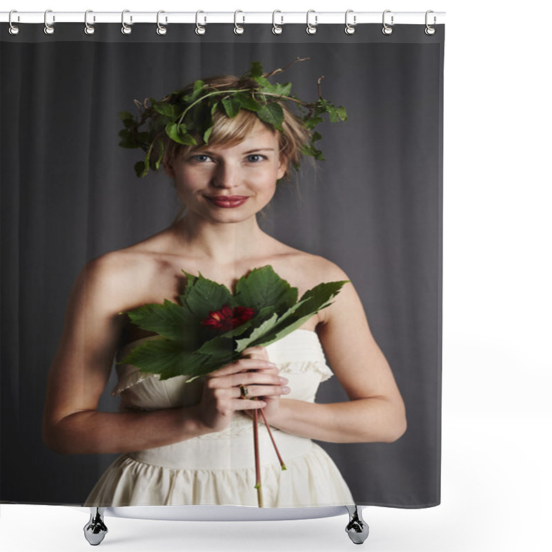 Personality  Flower Girl Wearing Garland Shower Curtains