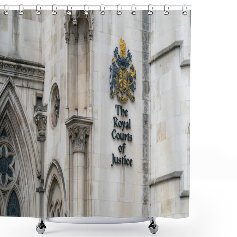 Personality  LONDON, ENGLAND - JULY 28, 2020: Front View Of The Grand Arched Gothic Entrance Of The Royal Courts Of Justice, The Strand, London - 153 Shower Curtains