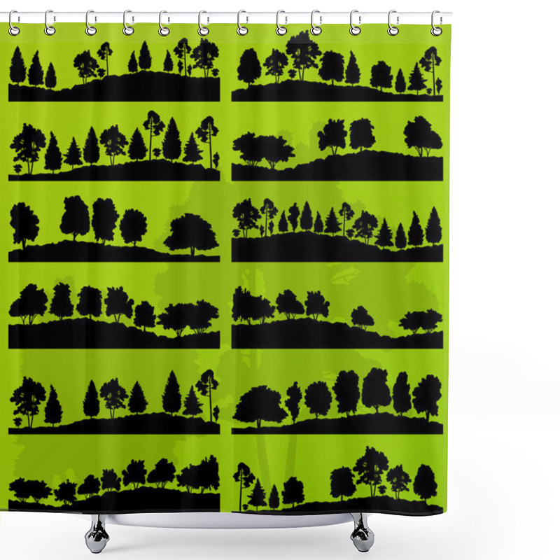 Personality  Forest Trees Silhouettes Landscape Background Vector Shower Curtains