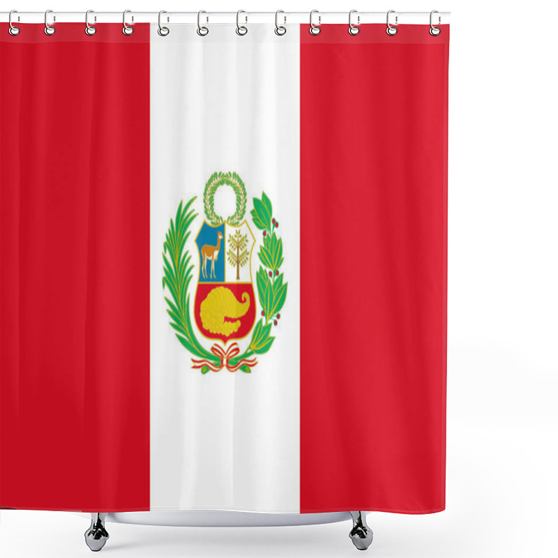 Personality  Flag Of Peru. The Official National Flag Of The Republic Of Peru, A State Of South America. Flat Icon. Texture Map. Vector Illustration Shower Curtains