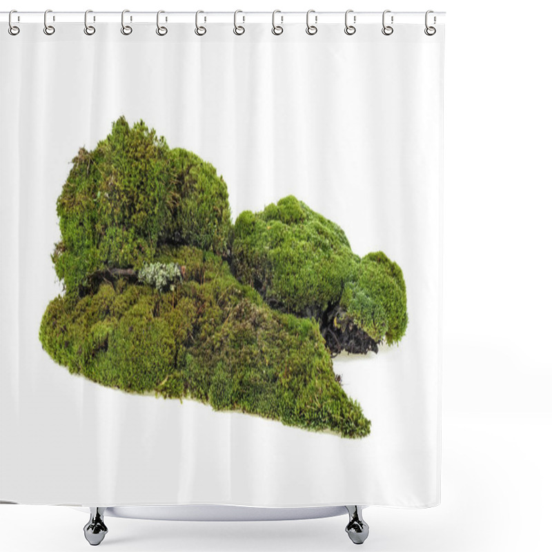 Personality  Closeup Of Green Moss Isolated On A White Background Shower Curtains