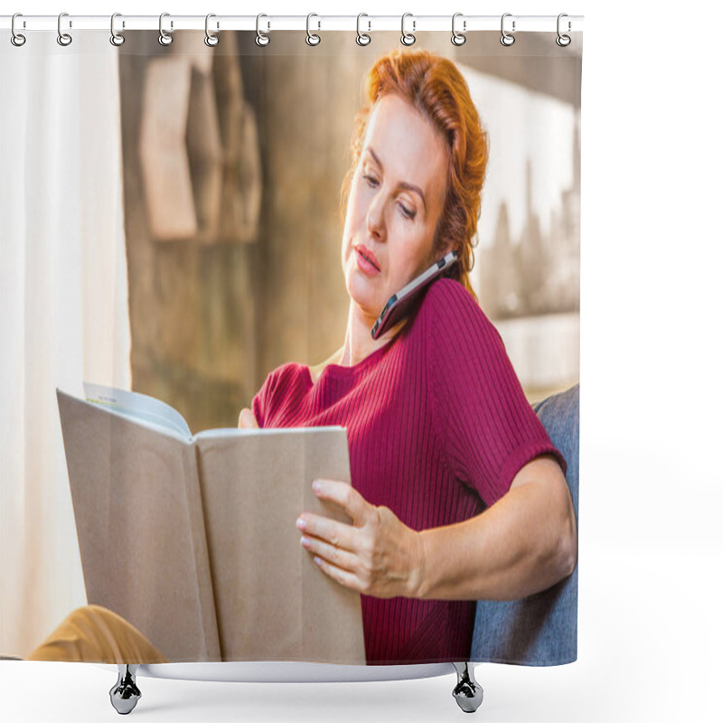 Personality  Woman Talking On Mobile Phone Shower Curtains