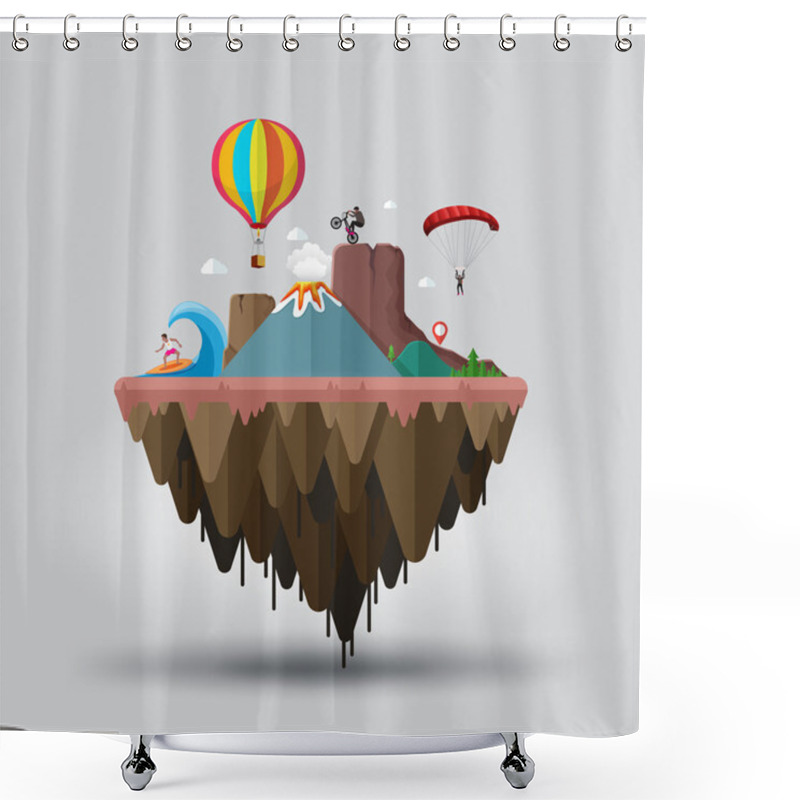 Personality  Floating Island, Extreme Tourism End Sports. Shower Curtains