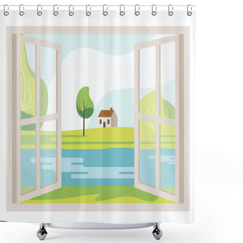 Personality  Open Window With A Landscape View Shower Curtains