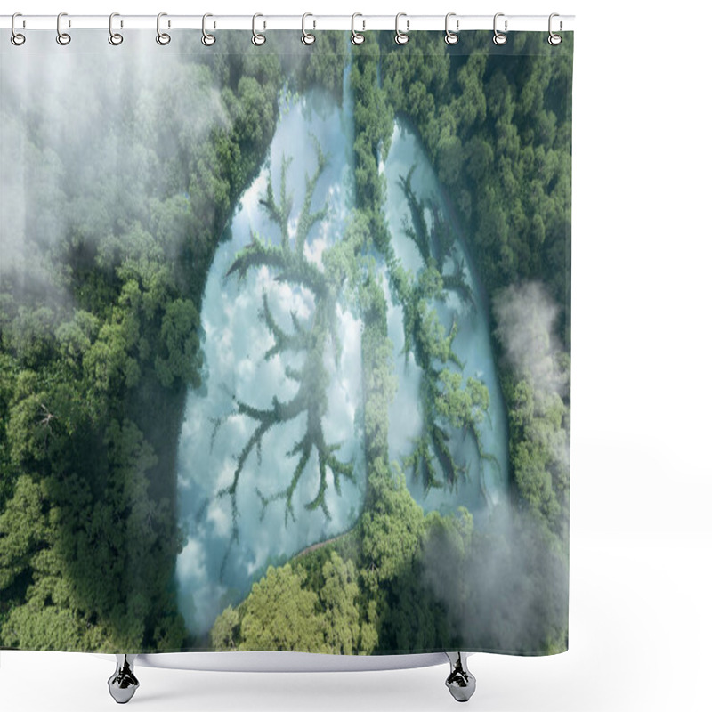 Personality  Green Lungs Of Planet Earth. 3d Rendering Of A Clean Lake In A Shape Of Lungs In The Middle Of  Virgin Forest. Concept Of Nature And Rainforest Protection, Nature Breathing And Natural Co2 Reduction. Shower Curtains