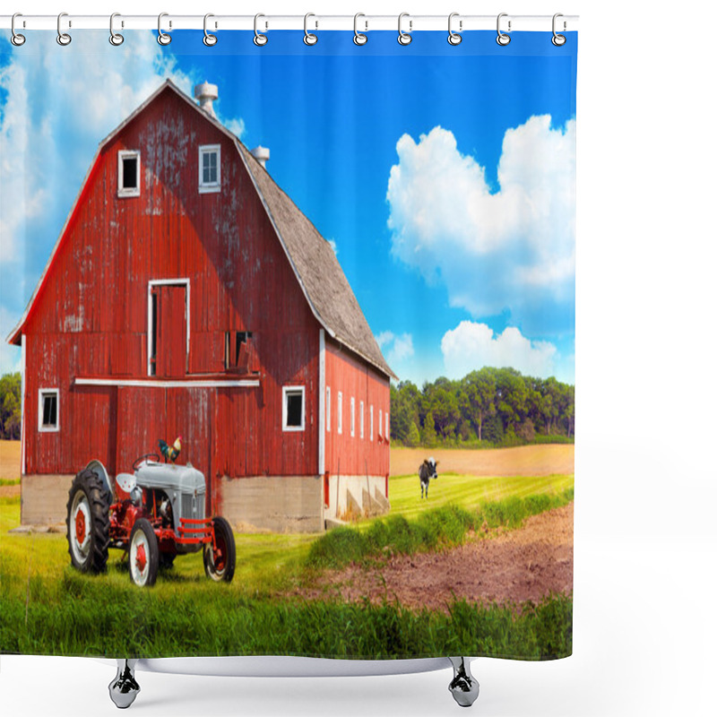 Personality  American Farmland With Blue Cloudy Sky Shower Curtains