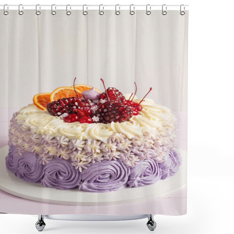 Personality  Elegant Purple Rosette Cake Decorated With Fruit Shower Curtains