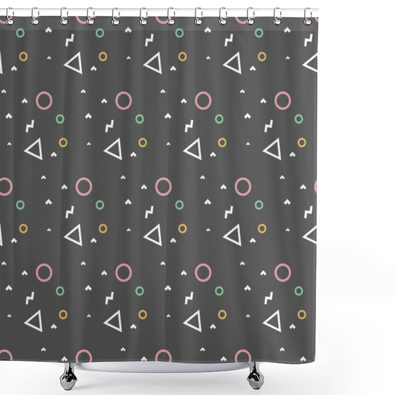 Personality  Hipster Fashion Pattern Memphis Ornament Pink Circle White Triangle And White Corner On Grey Background Shower Curtains