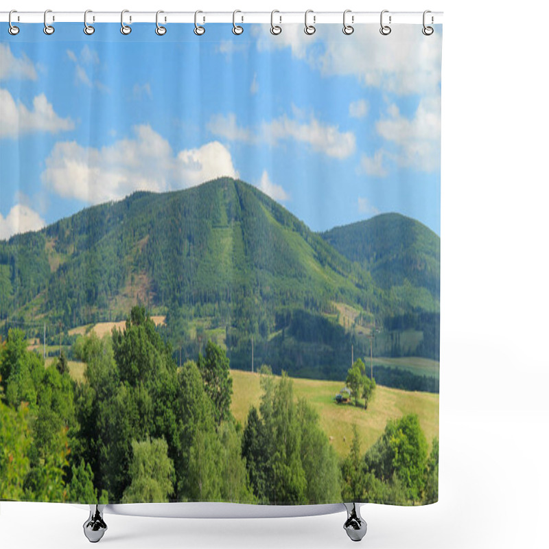 Personality  Landscape Of Beskydy Mountains With Green Forests And Meadows On Sunny Summer Day Shower Curtains