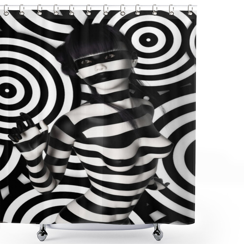 Personality  Digital 3D Illustration Of A Female In Black And White Shower Curtains