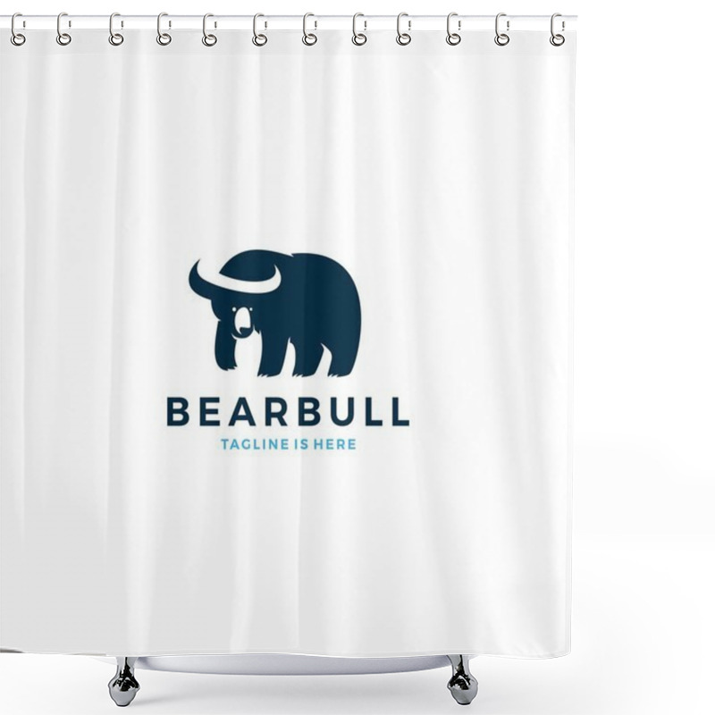 Personality  Bear Bull Negative Space Horn Logo Icon Template Vector Illustration Shower Curtains