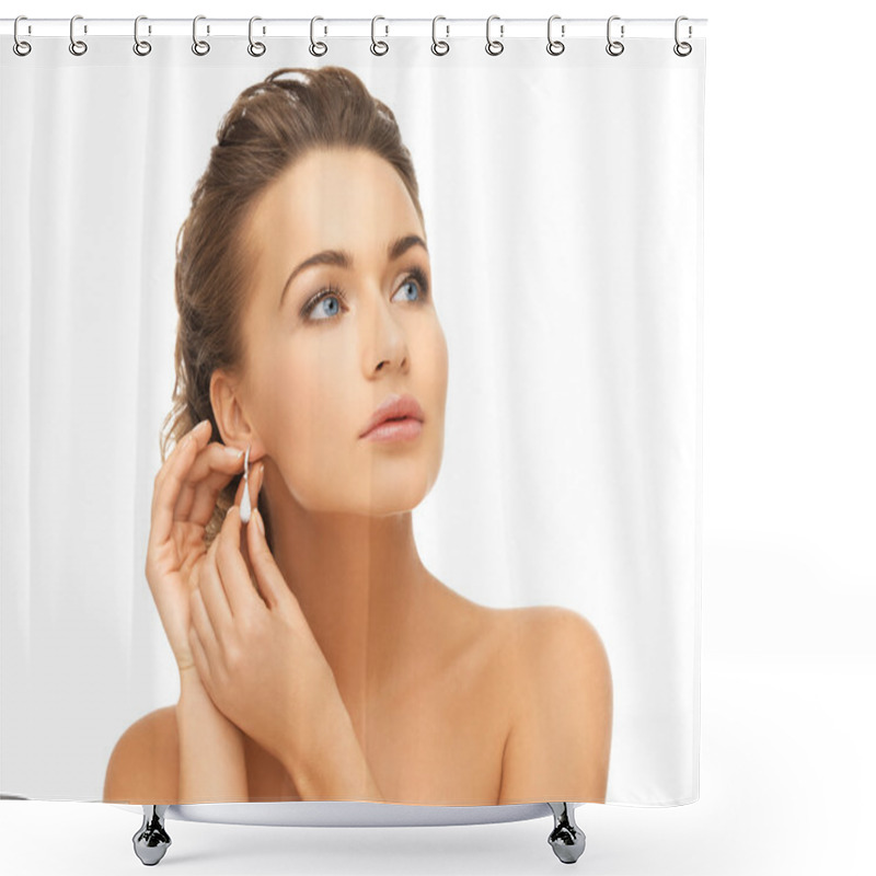 Personality  Woman Wearing Shiny Diamond Earrings Shower Curtains