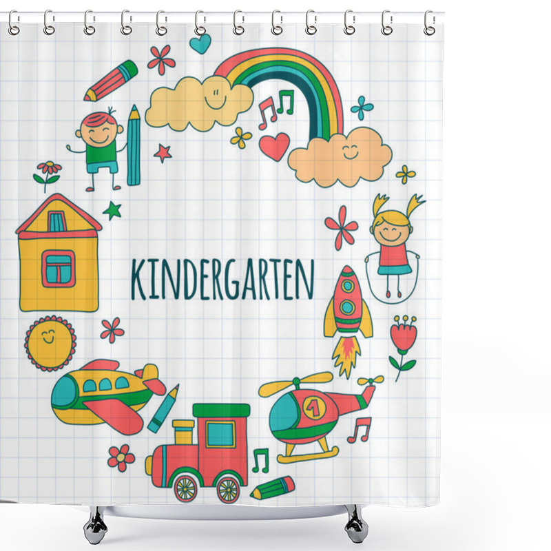 Personality  Vector Set Of Kindergarten Images Shower Curtains