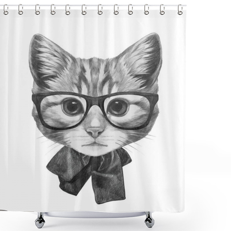 Personality  Cat With Glasses And Bow Shower Curtains