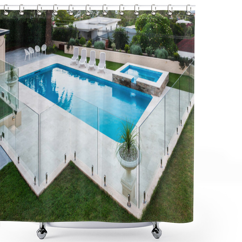 Personality  Modern Swimming Pool Covered With Glass Panels Beside A Lawn Shower Curtains