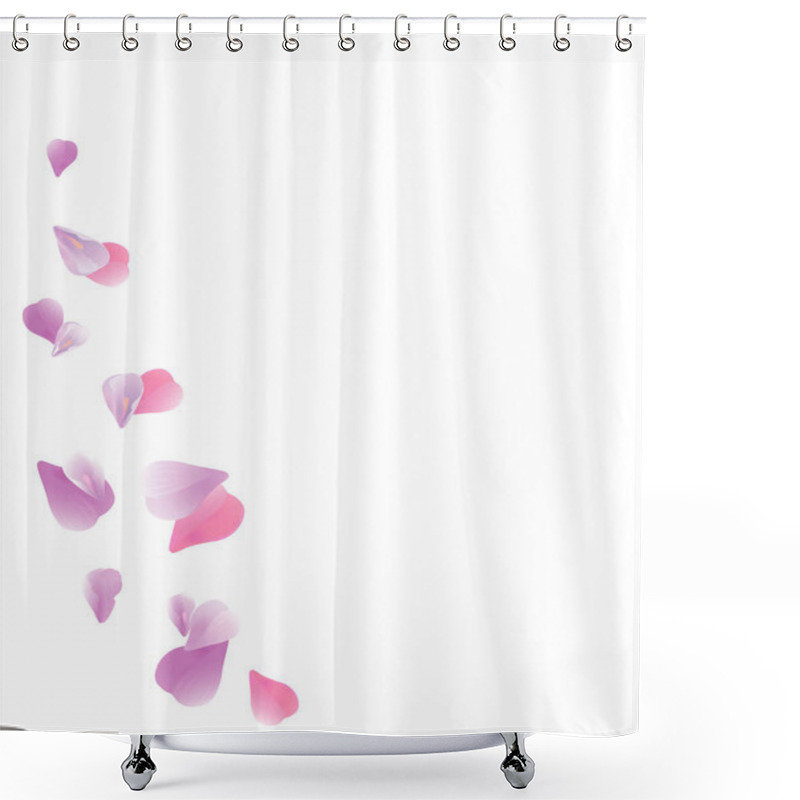 Personality  Petals Design. Flower Background. Petals Roses Flowers. Purple Violet Sakura Flying Petals Isolated On White Background. Vector EPS 10, Cmyk Shower Curtains