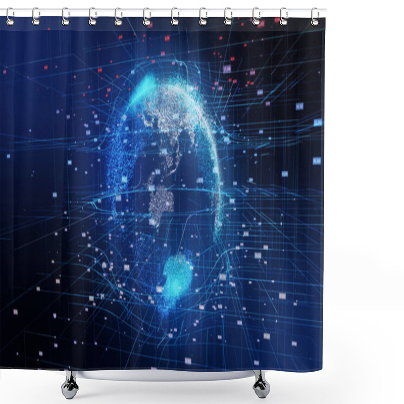 Personality  3d Illustration Of Detailed Virtual Planet Earth. Technological Digital Globe World Shower Curtains