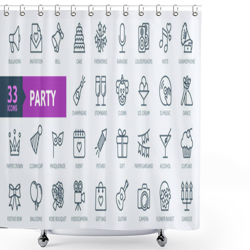 Personality  Party, Celebration, Anniversary Elements - Thin Line Web Icon Set. Outline Icons Collection. Simple Vector Illustration. Shower Curtains