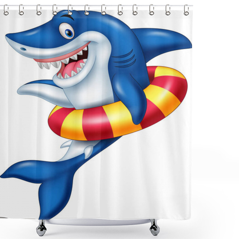 Personality  Cartoon Shark With Inflatable Ring Shower Curtains