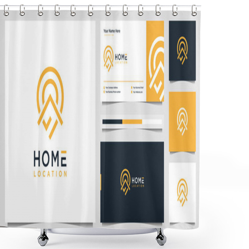 Personality  Home Location Logo Design And Business Card Template. Simple Logo Home And Pin Map Location Symbol Real Estate. Shower Curtains