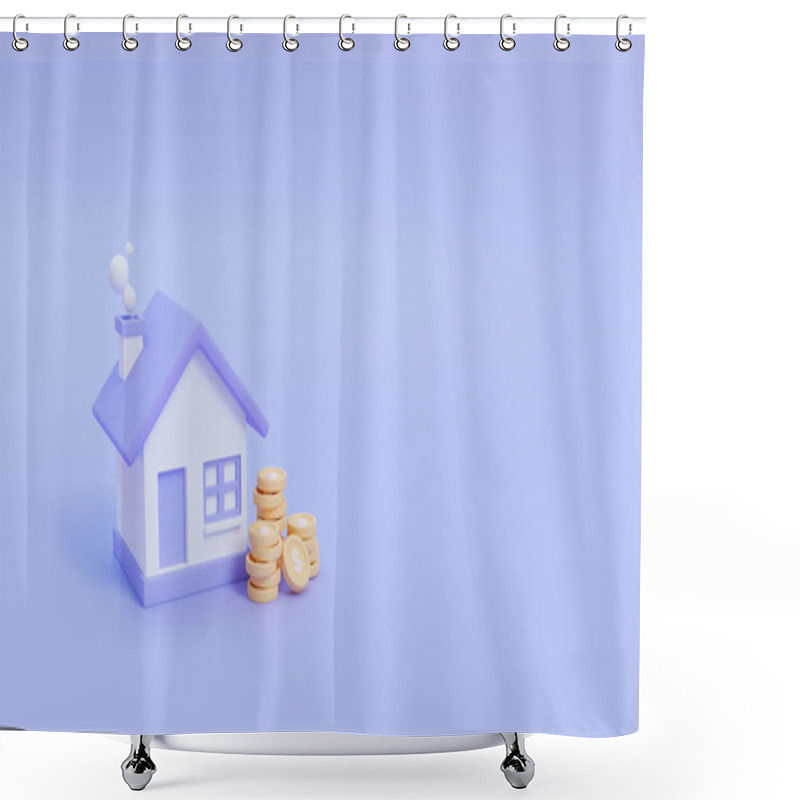 Personality  Simple House. Long Term Savings Ideas To Buy Real Estate. 3d Render Illustration. Shower Curtains