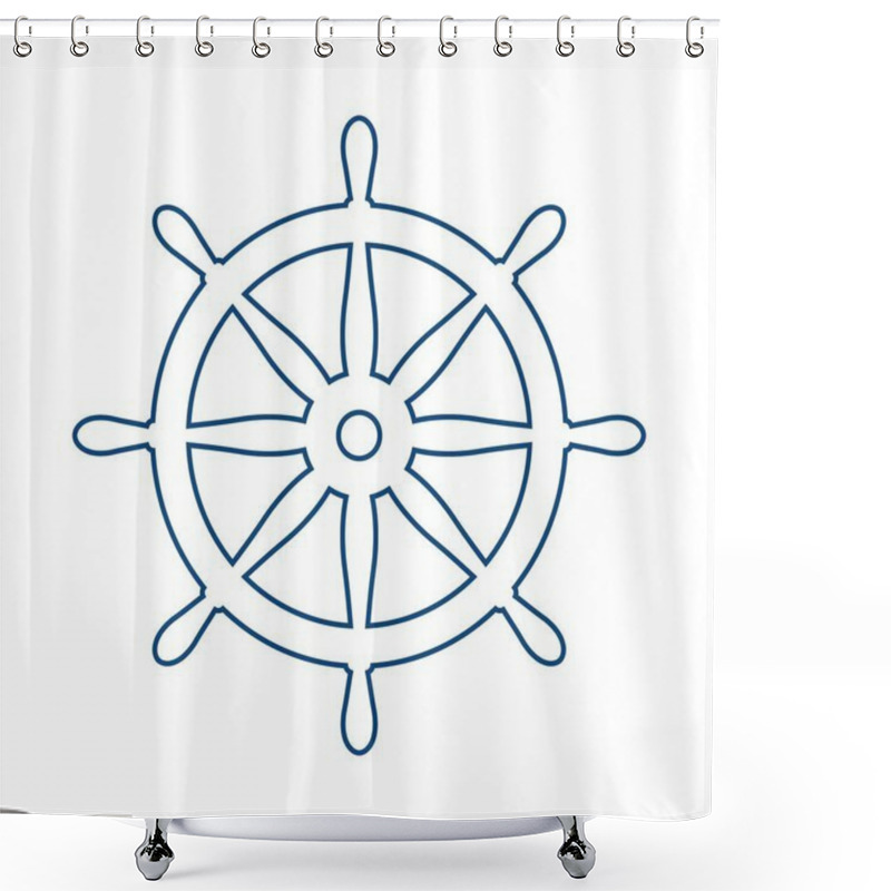 Personality  Nautical Blue Helm Isolated On White. Ship And Boat Steering Wheel Sign. Boat Wheel Control Icon. Rudder Label. Shower Curtains