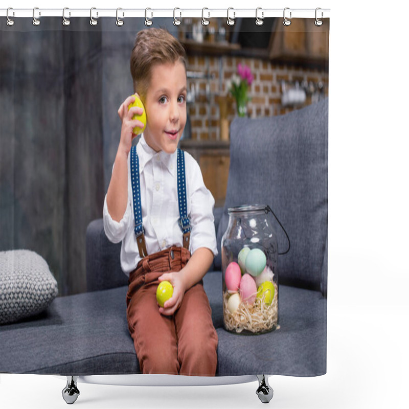 Personality  Little Boy With Easter Eggs Shower Curtains