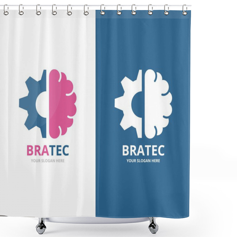 Personality  Vector Brain And Gear Logo Combination. Education And Mechanic Symbol Or Icon. Unique Science And Industrial Logotype Design Template. Shower Curtains