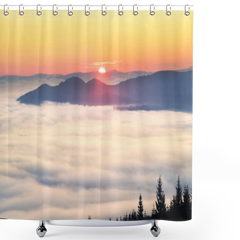 Personality  Foggy Sunrise In The Carpathian Mountains Shower Curtains