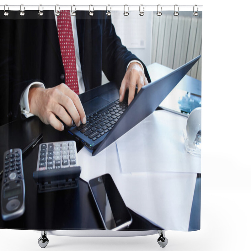 Personality  Businessman Using Laptop Shower Curtains