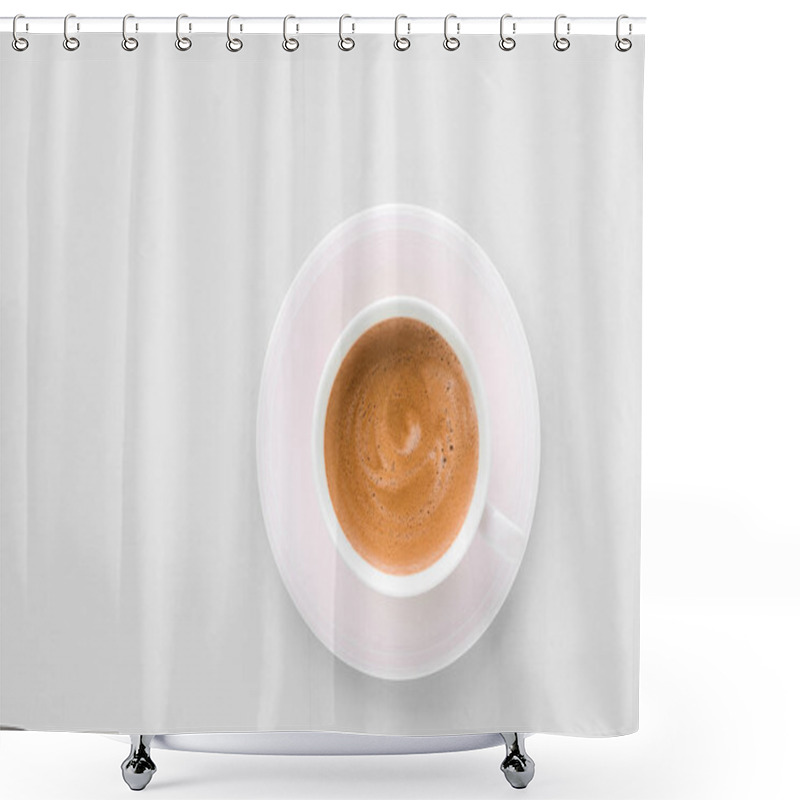 Personality  Cup Of Hot French Coffee As Breakfast Drink, Flatlay Cups On Whi Shower Curtains