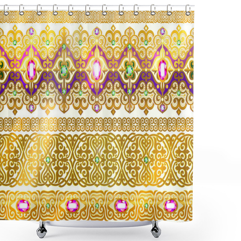 Personality  Lace, Blue Pattern, Elegant Pattern, Elegant Decoration, Decoration, Textile, Tumar, Symbol Saukele, Shanyrak, Kazakh Ornaments, Kazakh Gold, Taykazan, Kobyz, Wedding, Kazakh Pattern, Kazakhstan Clothing, Decorative Elements, Printing Fabric, Ethnos  Shower Curtains