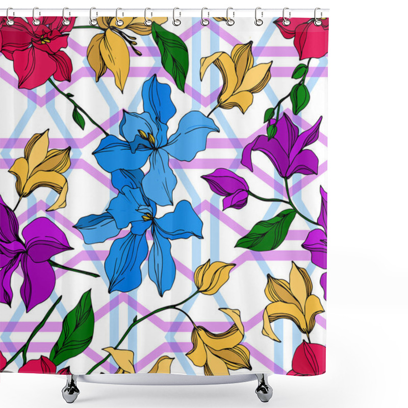 Personality  Vector Orchid Floral Botanical Flowers. Black And White Engraved Ink Art. Seamless Background Pattern. Shower Curtains