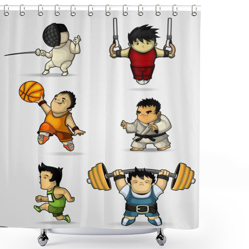 Personality  Set Of Characters Engaged In Various Sports Shower Curtains