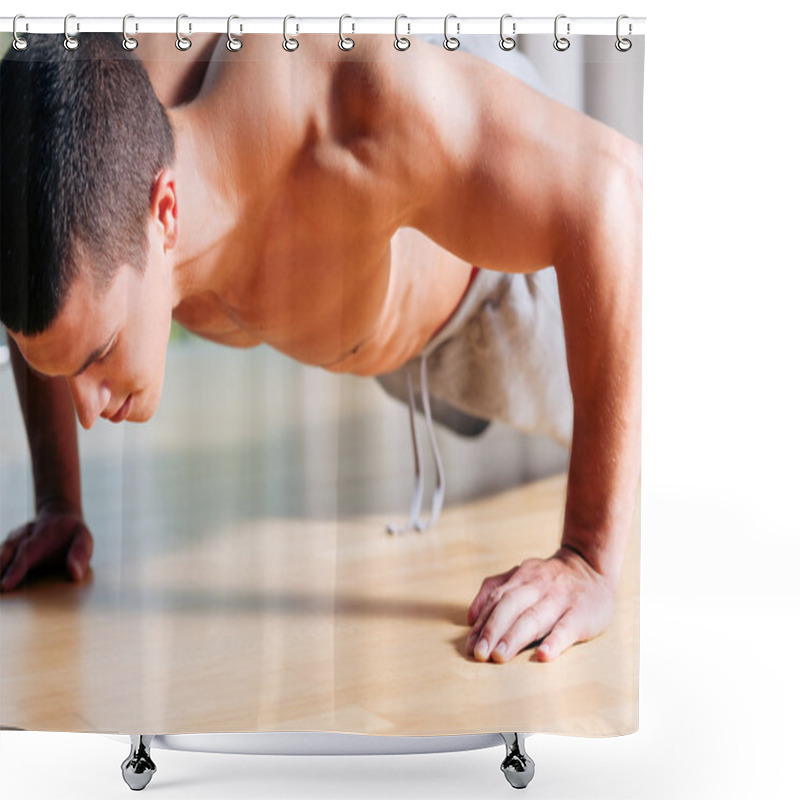 Personality  Strong, Handsome Man Doing Shower Curtains