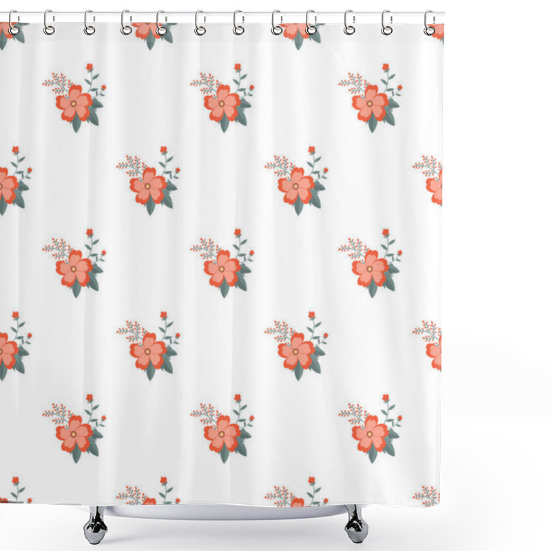 Personality  A Seamless Pattern Showcasing Orange Floral Bouquets With Green Leaves, Perfect For Decorative Applications Such As Wallpapers, Fabrics, Or Stationery Designs. Shower Curtains