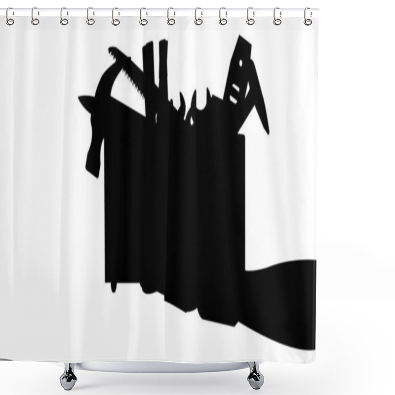 Personality  Silhouette Of A Toolbox Filled With Various Tools Held By A Hand Vector Art On White Background Shower Curtains