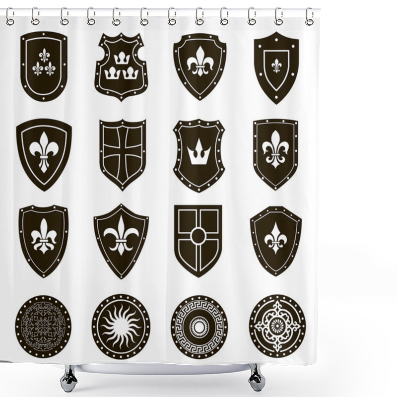 Personality  Set Of 16 Icons Knightly Shields Shower Curtains