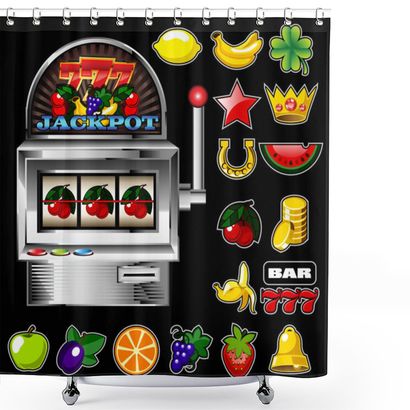 Personality  A Vector Slot Fruit Machine With Cherry Winning On Cherries And Shower Curtains