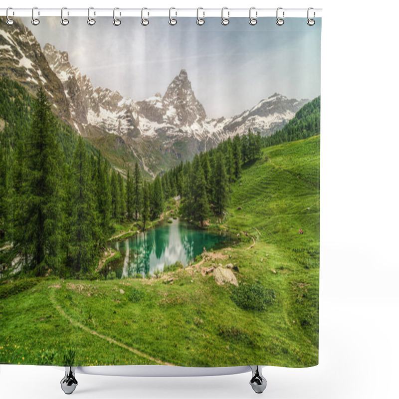 Personality  The Scenic Blue Lake (Lago Blu) Surrounded By A Beautiful Alpine Landscape Near Cervinia, Aosta Valley, Italy Shower Curtains