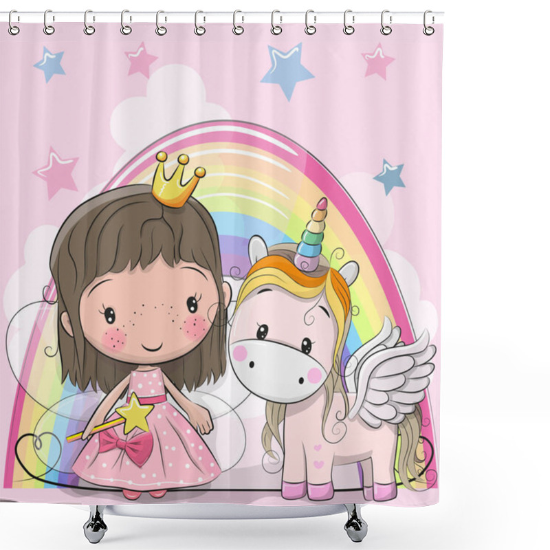 Personality  Greeting Card With Fairy Tale Princess And Unicorn Shower Curtains