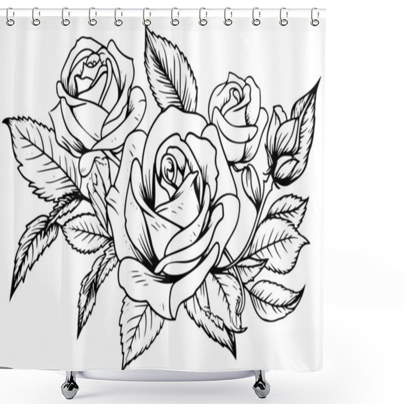 Personality  Vintage Rose Flower Engraving Calligraphic .Victorian Style Tattoo Vector Illustration Shower Curtains