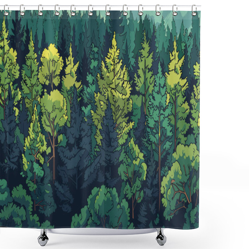 Personality  Green Forest Background. Illustration Vector Shower Curtains