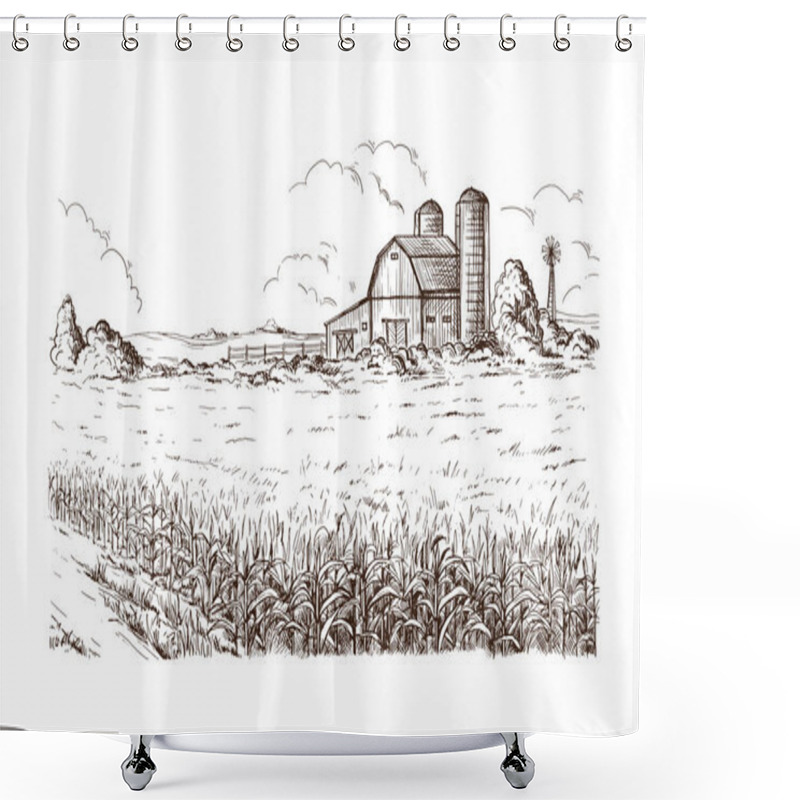 Personality  Illustration Of Cornfield Grain Stalk Sketch Shower Curtains