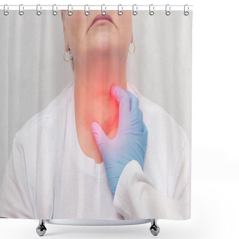 Personality  Doctor Feels The Thyroid Gland In A Patient Of An Adult Woman, Thyroid Cancer, Close-up, Node Shower Curtains