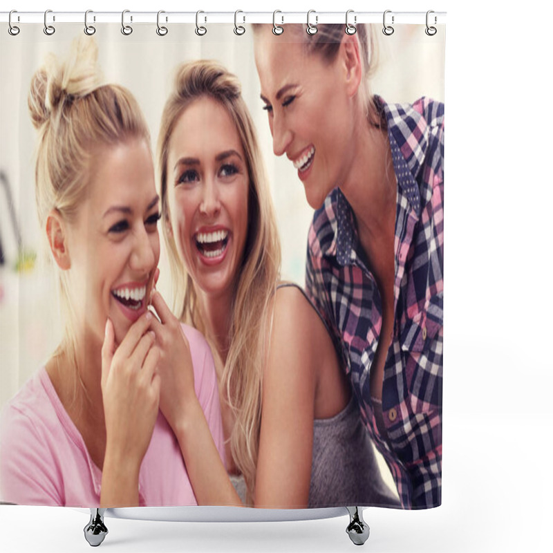 Personality  Three Beautiful Young Women Chilling At Home Shower Curtains